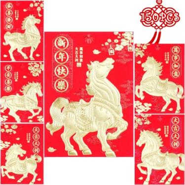 Imagem de Envelopes vermelhos a granel envelope vermelho de ano novo chinês envelopes de ano novo lunar ano do cavalo 2026 Li Xi envelope de dinheiro da sorte 150 peças pequeno