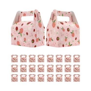 Imagem de Caixas De Papel Portáteis Com Padrão De Morango Rosa Para Presentes, D
