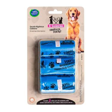 Imagem de Conjunto De Sacolas Higiênicas Coletoras Pet Azuis 4l - Sanremo