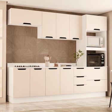 Imagem de Cozinha Modulada 5 Peças com Tampo e Rodapé Maeena Politorno, Branco/C
