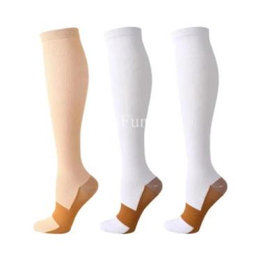 Imagem de Meias De Compressão Unissex De Cobre 3 Pares Até O Joelho Antifadiga A