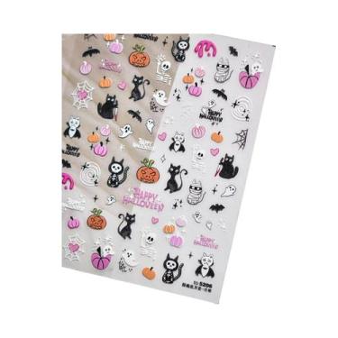 Imagem de Adesivo De Unha 5D Floral Preto E Branco Com Pétalas Douradas Transpar