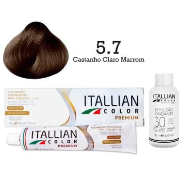 Imagem de Kit Coloração Itallian Color 5.7 Castanho Claro Marrom + Oxi 30