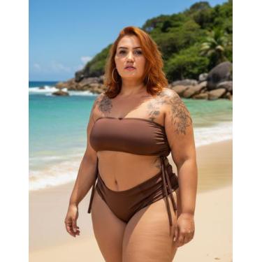 Imagem de Cortininha Borboleta Calcinha Cintura Alta Amarrar Plus Size - Biquíni