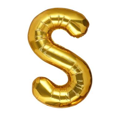 Imagem de Balão gigante dourado de 101 cm para decoração de festa de aniversário com letra S em folha de Mylar, grande alfabeto, balão de hélio