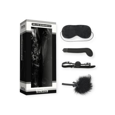 Imagem de Kit Bondage Deluxe com Mordaça, Venda, Pluma e Vibrador Ponto g em Nylon, Tecido, Poliéster, Silicone e ABS Preto Love