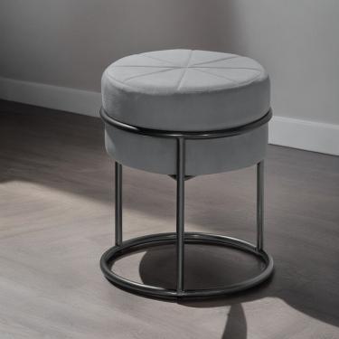 Imagem de Puff Banqueta Riad Redondo com Assento em Espuma Revestimento em Veludo Cinza