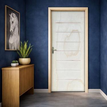 Imagem de Kit Porta de Madeira Completa Cristal Amescla Sarrafeada 215cm X 95cm Uniportas Natural