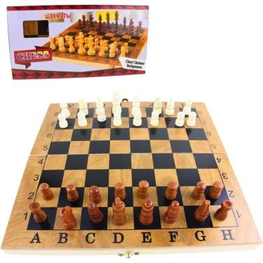 Imagem de Jogo de Tabuleiro 3 em 1 Xadrez, Damas e Gamão Dobrável em Madeira com Peças Portáteis Marrom LF