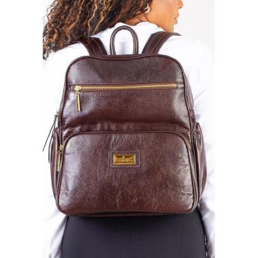Imagem de Mochila grande de couro liso Zooey-Feminino