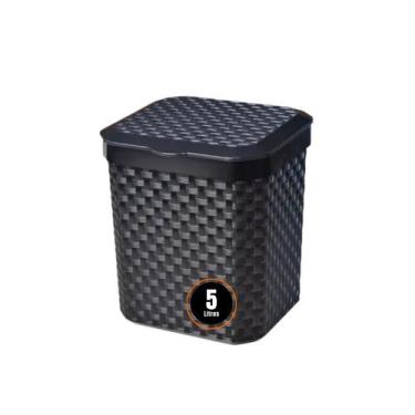 Imagem de Lixeira Cesto Rattan 5 Litros Preta Com Tampa Para Cozinha Banheiro Es