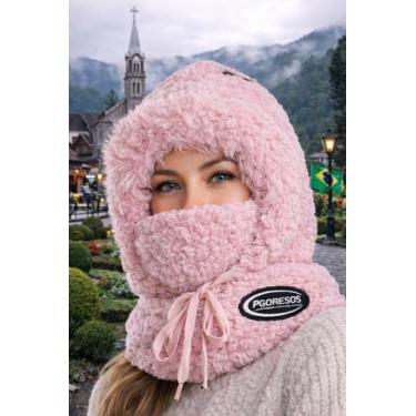 Imagem de Touca Gorro Inverno Peluciado 3 em 1 Unissex Cor:RosaTamanho:Unico - R