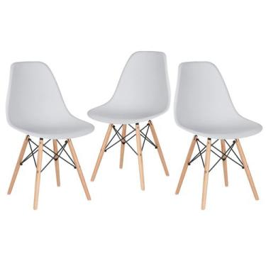 Imagem de Laraz, Kit 3 cadeiras Charles Eames Eiffel DSW com pés de madeira clar
