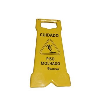 Imagem de Placa Sinalizadora Piso Molhado Sinalização E Advertência - Bralimpia,