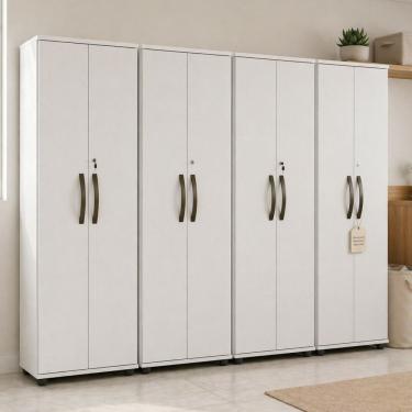 Imagem de Kit 4 Armários Multiuso Caio 2 Portas 4 Prateleiras MDF-MDP 60cm Branco com Chave Caio...