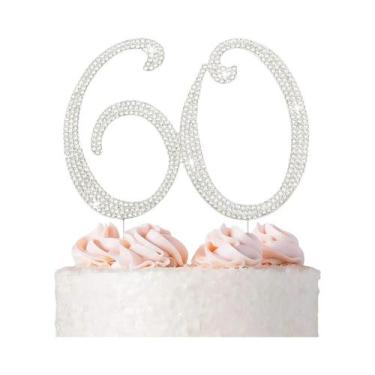 Imagem de Topo De Bolo De Metal Prateado Com Strass 16, Decoração Brilhante Para