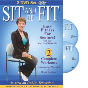 Imagem de Sit and Be Fit: Osteoporosis and Brain Chair Exercise Workout for Seniors. Award-Winning, 2 DVD Set, Stretching, Strength, Balance, flexibility, muscle and bone strength, circulation, heart health, and stability, Developed By Mary Ann Wilson, RN