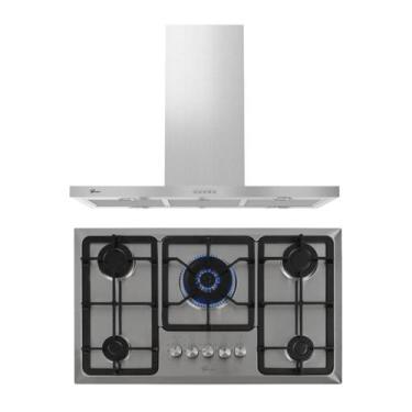 Imagem de Kit Infinity Fischer: Coifa Ilha e Cooktop a Gás 5B Inox, 110V