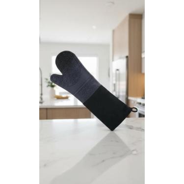 Imagem de Luva Térmica Silicone Longa 50cm Profissional Preta - Congratulations 