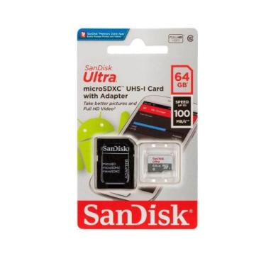 Imagem de Cartao De Memoria Sandisk Ultra 64GB MicroSD 100MBs Classe 10 SDSQUNR-