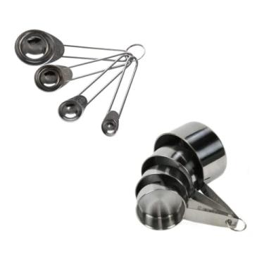 Imagem de Conjunto xícaras medidoras inox 4 peças e conjunto de 4 colheres medidas em inox CULINNÁ