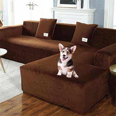 Imagem de Capa de sofá seccional, capas de veludo espessas para sofá, capa de sofá seccional antiderrapante com estiramento capa de sofá em forma de L para 1, 2, 3, 4, marrom, 3 assentos 190-230 cm-1 peça