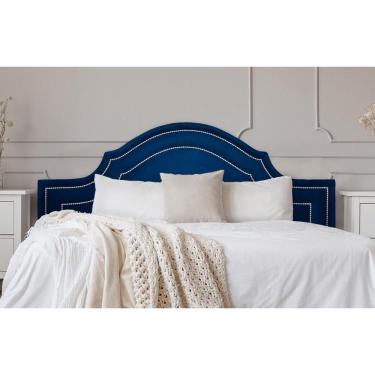Imagem de Cabeceira Casal Provençal Dupla 140x60 Suede Azul - T. Prata