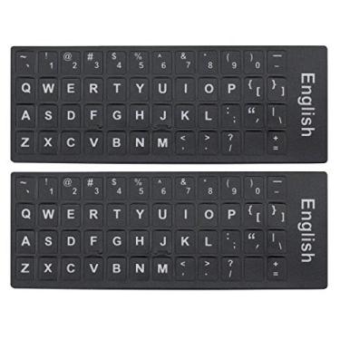 Imagem de Adesivo de teclado não transparente com letras brancas em fundo preto para computador universal, laptop, mesa, teclado de notebook [2PCS], English Letters