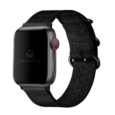 Imagem de Pulseira Couro Aire Rustica ompatível com Apple Watch 38 40 41mm 43 44 45 49mm (38/40/41mm, Preto)