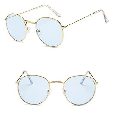 Imagem de Óculos de sol de luxo vintage espelho feminino/homem clássico redondo ao ar livre óculos de sol UV400 Óculos de Sol Gafas, C8, liga