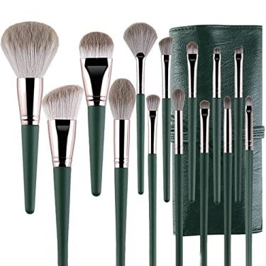 Imagem de MAXBROTHERS 14 Conjunto de Pincéis de Maquiagem Nuvem Verde Cabo de Madeira Macio Ferramentas de Beleza Cangzhou Conjunto Completo de Pincéis de Maquiagem Pincéis de Maquiagem (Bolsa de cinto de pincel de maquiagem)