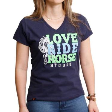 Imagem de Camiseta Feminina Stouro Love Ride Horse  Azul Marinho