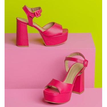 Imagem de Sandália Feminina Salto Pata Com Salto Grosso Pink - A.S.Shoes Modas F