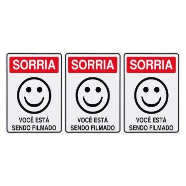Imagem de Combo 3 Placas De Sinalização Sorria Você Está Sendo Filmado 15x20 Acesso - P-26 F9e