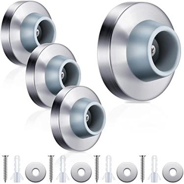 Imagem de Pangda 4 peças de para-choque côncavo para porta de parede de aço inoxidável prata parada de porta de parede com para-choques de borracha redonda cinza 118 polegadas batentes de porta