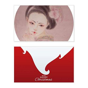 Imagem de Pintura de beleza tradicional chinesa rosa feriado Feliz Natal Cartão de parabéns Mensagem de Natal Letra de Natal