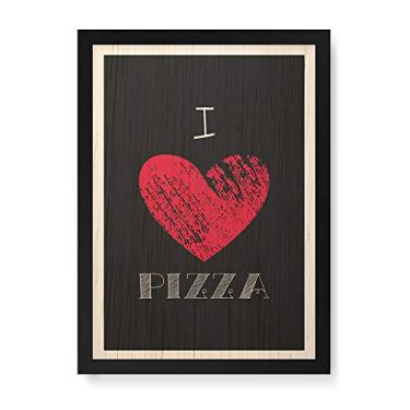 Imagem de Arte Maníacos Quadro Decorativo em Madeira I Love Pizza - 23x16,25cm (Moldura caixa em laca preta)