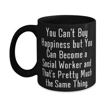 Imagem de Presentes exclusivos de assistente social, você não pode comprar felicidade, mas você pode se tornar um assistente social, caneca brilhante de 325 ml para colegas de amigos
