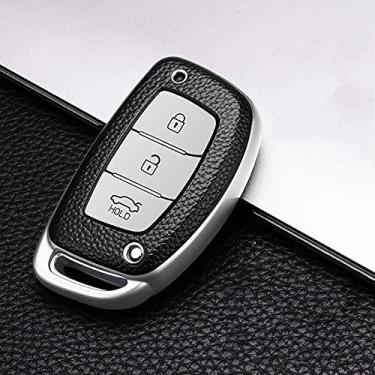 Imagem de SELIYA Capa de couro TPU para chave de carro, adequada para Hyundai IX25 IX35 ELANTRA Verna Sonata TUCSON chaveiro protetor, prata estilo A