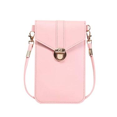 Imagem de QUQUTWO Bolsa tiracolo pequena para celular para mulheres, bolsa de ombro para celular, porta-cartão, rosa