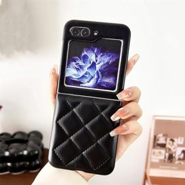 Imagem de para Samsung Z Flip5 Capa Rhombic de luxo para Samsung Galaxy Z Flip 5 4 3 ZFlip flip4 5G 3D Treliça Capa de cor sólida, BlackGZ, para Samsung Z Flip 4