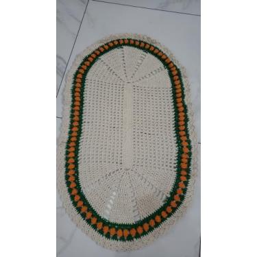 Imagem de Crochê Tapete Toalha Centro de Mesa Cru Borda Verde Laranja