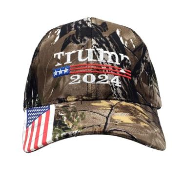 Imagem de Vansza Trump Gifts, boné de caminhoneiro Trump bordado bandeira americana, boné unissex Trump 2024, chapéu Trump 2024 para acampamento, caminhada, esportes, camuflagem de pesca, Camuflagem, M