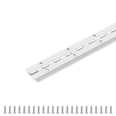 Imagem de Dobradiça de piano 91 cm x 2,5 cm de aço inoxidável contínua e dobradiça de piano para serviço pesado, 0,1 cm de espessura da folha, 1,3 cm de comprimento da junta, parafuso incluído