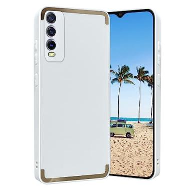 Imagem de Kainevy Capa de telefone para Vivo Y20 para mulheres e homens, capa robusta de silicone fina com design protetor de lente de câmera, beleza estética luxuosa, sensação agradável à pele (branca)