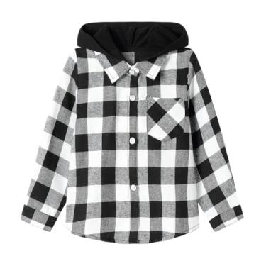 Imagem de Mud Kingdom Camisa xadrez de flanela para meninos com capuz e botões frontais, manga comprida, Preto, 6