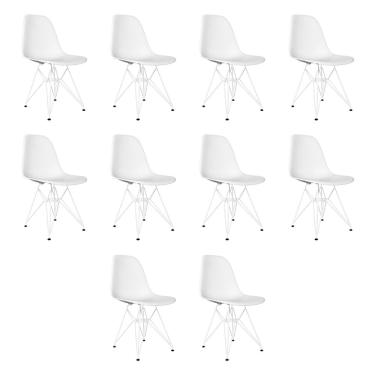 Imagem de Kit 10 Cadeiras Jantar Assento Branco Eiffel Eames Base Ferro Branco