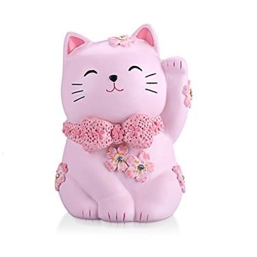 Imagem de ElecNova Lindo Cofrinho Rosa Maneki-Neko Gato da Sorte Decoração de Casa Ornamento Presente para Meninas