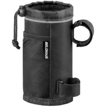 Imagem de Belinous Suporte de copo de bicicleta, suporte de garrafa de água de até 680 g, suporte de bebida para guidão de bicicleta, tecido Oxford com bolsos de malha para e-bike, scooter, cruiser, cadeira de