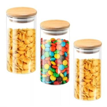 Imagem de Kit Pote de Vidro Hermético Grande 1 Litro com Tampa de Bambu 15 x 10cm Grande Ideal para Armazenamento de Temperos Condimentos e Especiarias